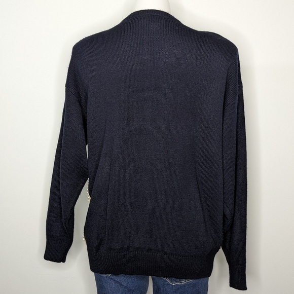 Vintage Regency Collection black white blue sequin cardigan sweater L - Picture 6 of 8